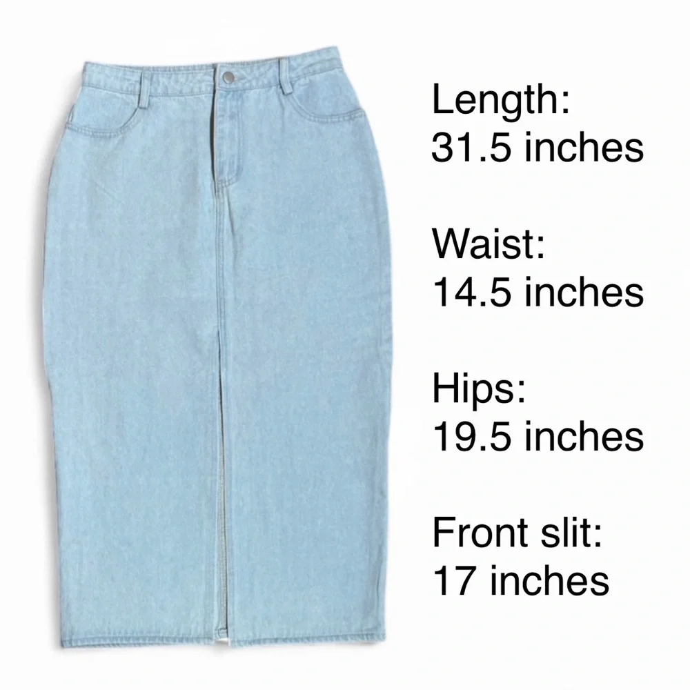 Le Lis Collection Light Wash Denim Midi Skirt with Front Slit - Size S - Picture 3 of 9